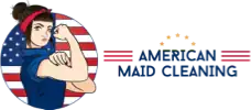 Woman with American flag-themed background representing branding and digital marketing.