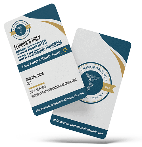 Chiropractic business card with Florida license info and logo.