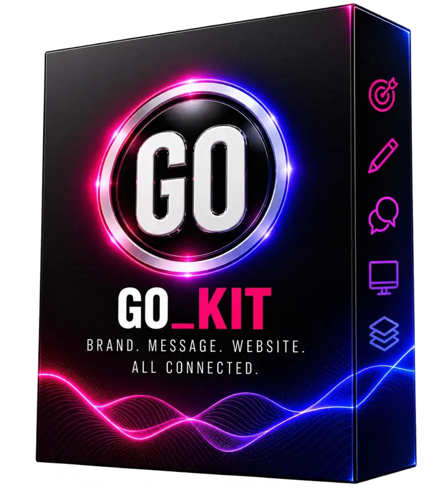 GO Kit branding package with neon design for websites and social media.