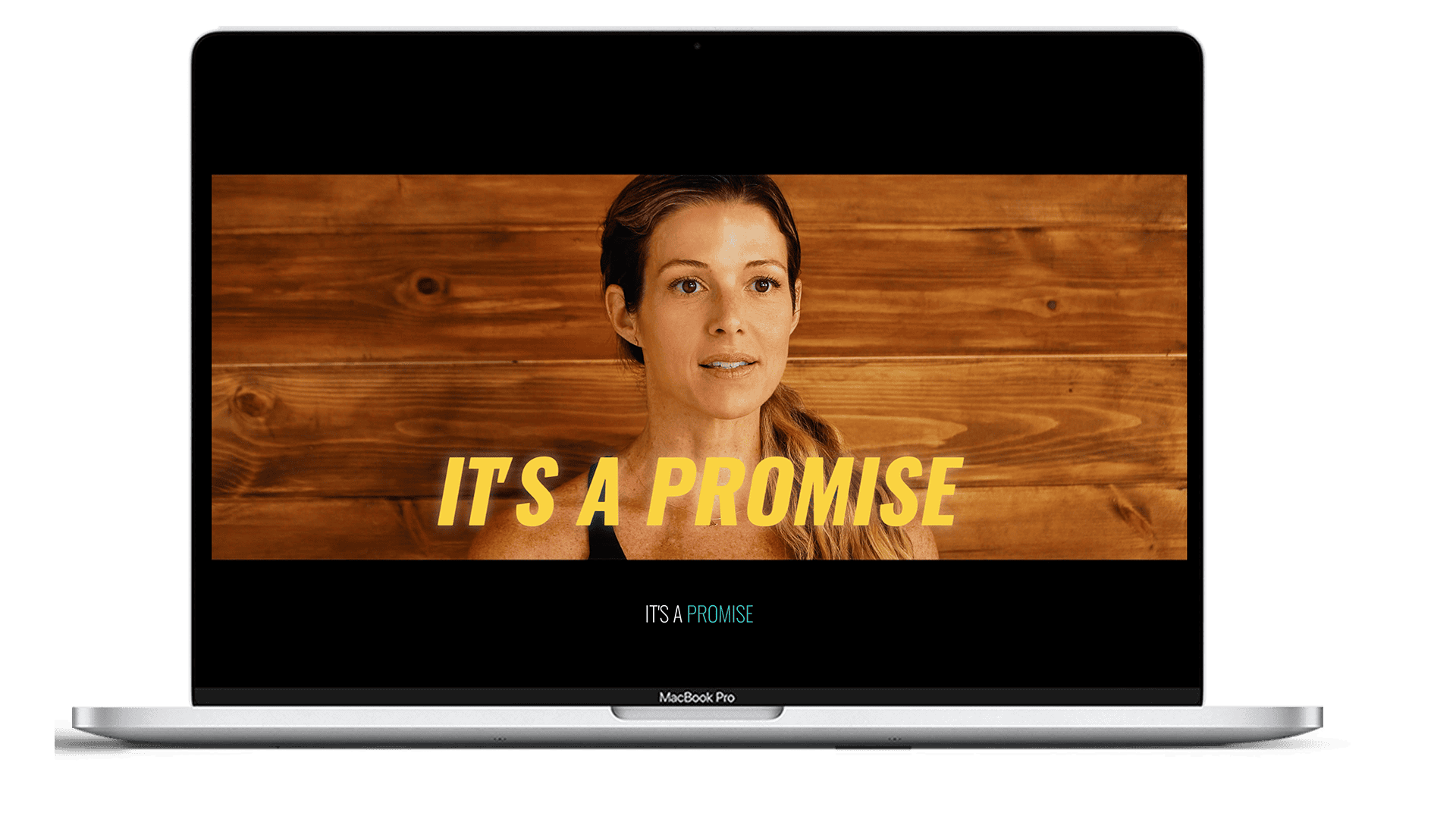 Woman speaking on laptop screen with 'It's a Promise' text overlay.