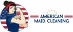 Woman with American flag-themed background representing branding and digital marketing.