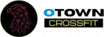 OTown CrossFit logo with neon pink geometric dog and text.
